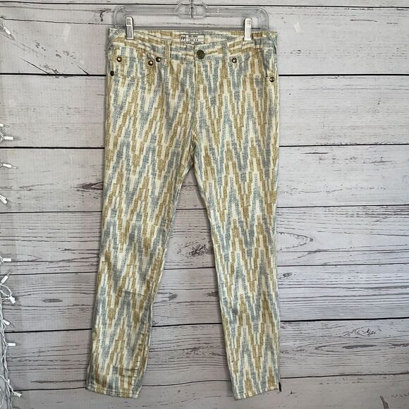 FREE PEOPLE IVORY IKAT CROPPED SKINNY JEANS WOMENS SIZE 28 - Picture 4 of 11